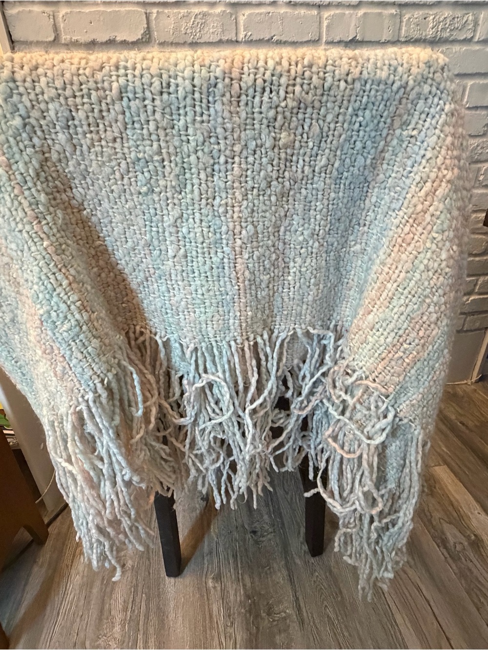 Cozy Pastel Knit Fringe Women's Sweater - Light Blue/Cream
